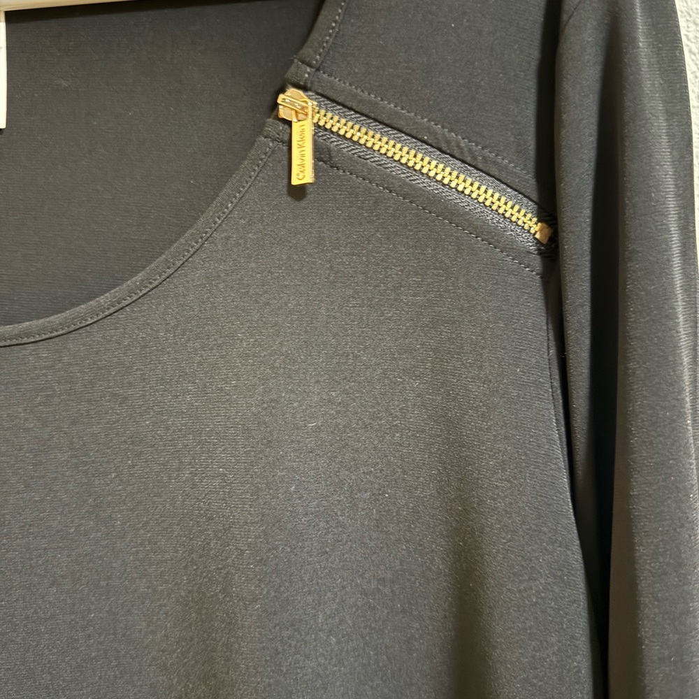 Calvin Klein Black Zip Shoulder Long Sleeve Top Size L - Picture 2 of 6